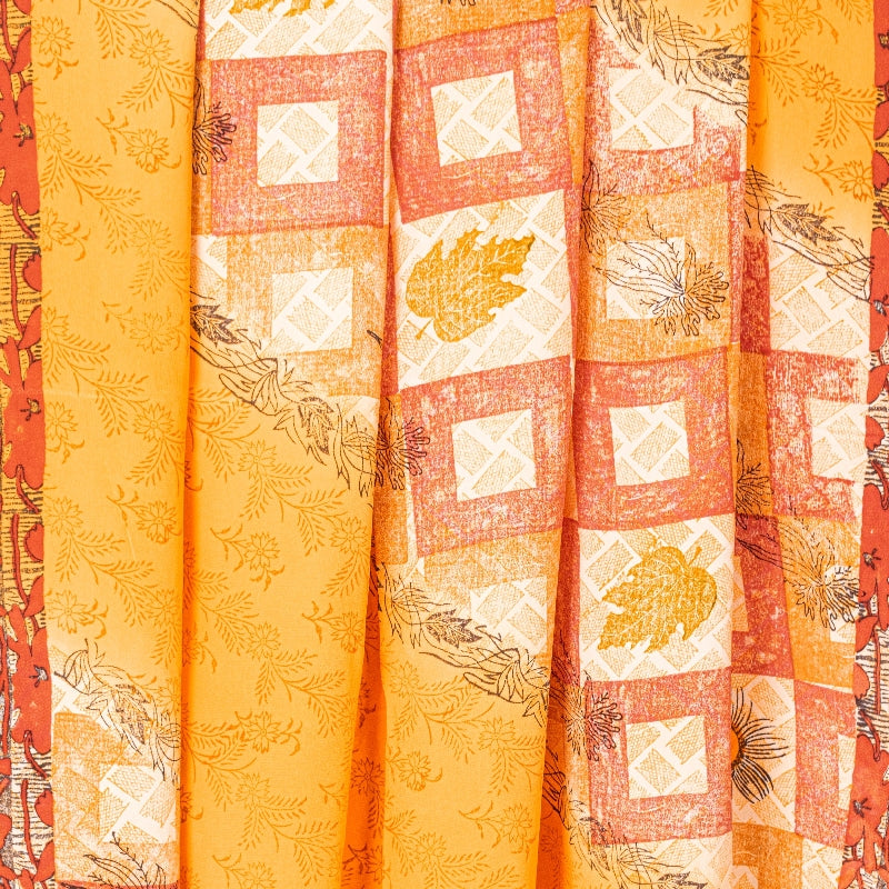 Sanskriti Vintage Sarees Yellow Pure Crepe Silk Printed Sari Floral Craft Sustainable Fabric