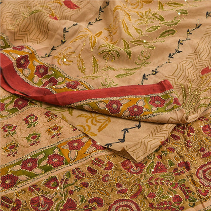 Санскритские винтажные сари коричневого цвета с бисером ручной работы из чистого крепированного шелка сари из экологически чистой ткани