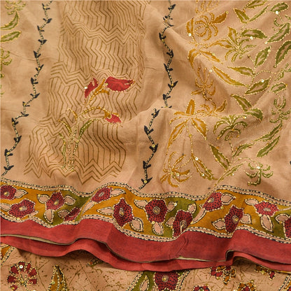 Санскритские винтажные сари коричневого цвета с бисером ручной работы из чистого крепированного шелка сари из экологически чистой ткани