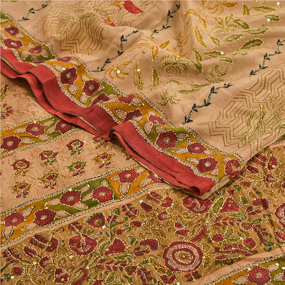 Санскритские винтажные сари коричневого цвета с бисером ручной работы из чистого крепированного шелка сари из экологически чистой ткани