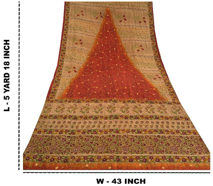 Санскритские винтажные сари коричневого цвета с бисером ручной работы из чистого крепированного шелка сари из экологически чистой ткани