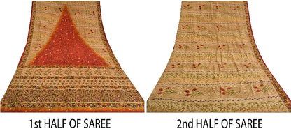 Санскритские винтажные сари коричневого цвета с бисером ручной работы из чистого крепированного шелка сари из экологически чистой ткани