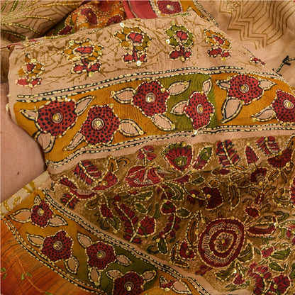 Санскритские винтажные сари коричневого цвета с бисером ручной работы из чистого крепированного шелка сари из экологически чистой ткани