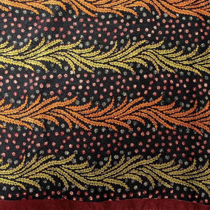 Sanskriti Vintage Sarees Indian Black Pure Crepe Silk Printed Sari Craft Sustainable Fabric