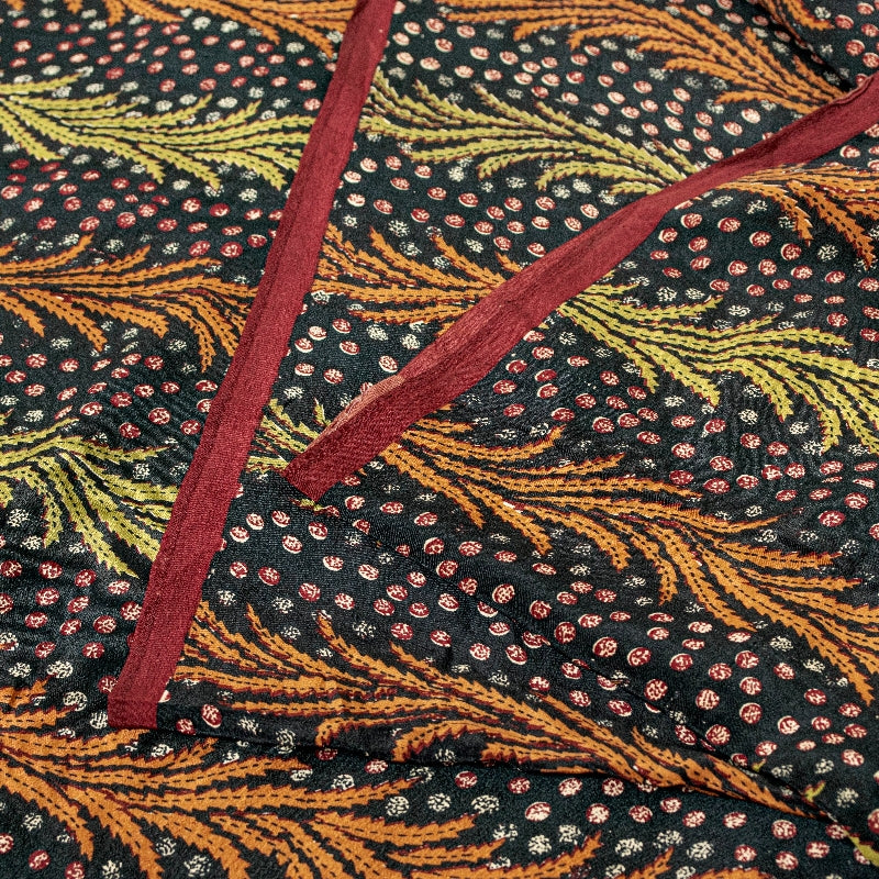 Sanskriti Vintage Sarees Indian Black Pure Crepe Silk Printed Sari Craft Sustainable Fabric