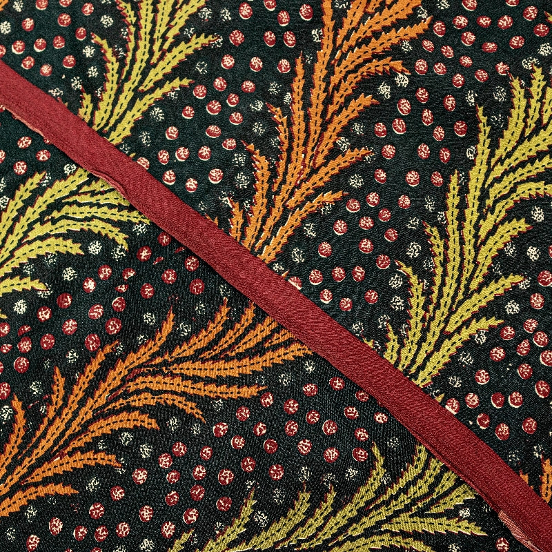 Sanskriti Vintage Sarees Indian Black Pure Crepe Silk Printed Sari Craft Sustainable Fabric