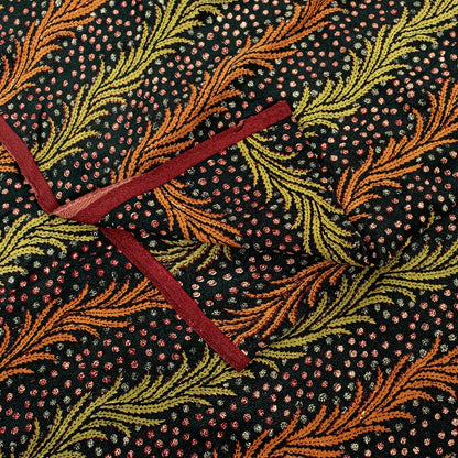 Sanskriti Vintage Sarees Indian Black Pure Crepe Silk Printed Sari Craft Sustainable Fabric