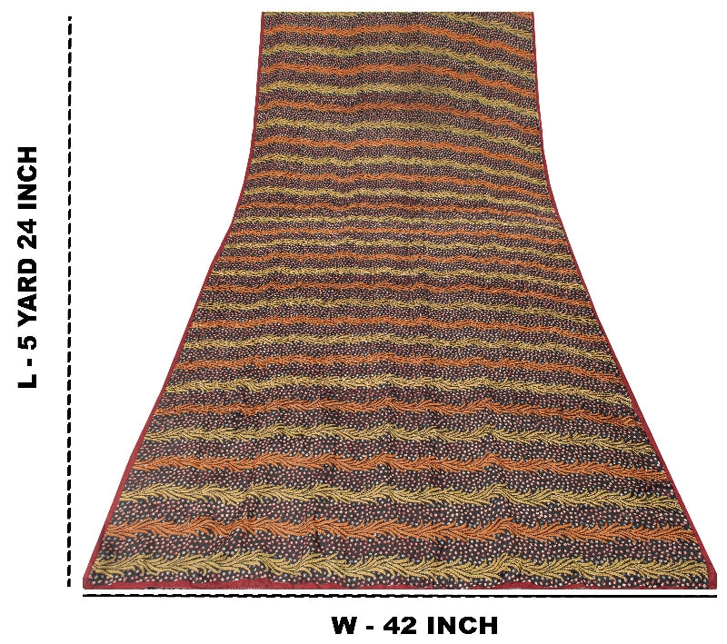 Sanskriti Vintage Sarees Indian Black Pure Crepe Silk Printed Sari Craft Sustainable Fabric