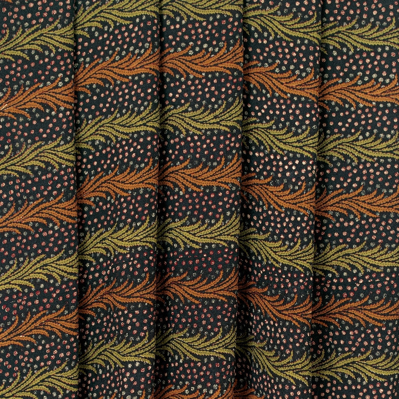 Sanskriti Vintage Sarees Indian Black Pure Crepe Silk Printed Sari Craft Sustainable Fabric