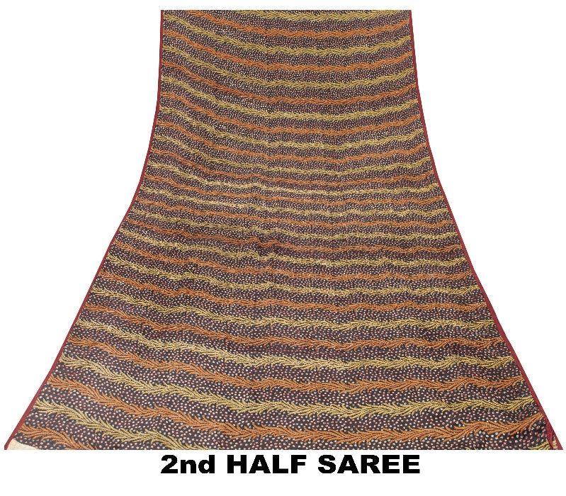 Sanskriti Vintage Sarees Indian Black Pure Crepe Silk Printed Sari Craft Sustainable Fabric