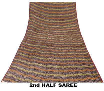 Sanskriti Vintage Sarees Indian Black Pure Crepe Silk Printed Sari Craft Sustainable Fabric