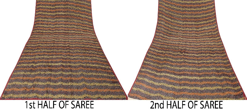 Sanskriti Vintage Sarees Indian Black Pure Crepe Silk Printed Sari Craft Sustainable Fabric