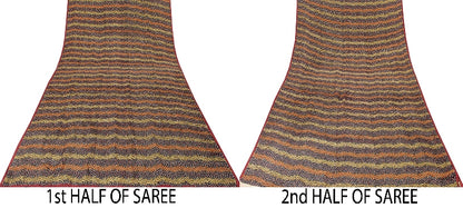 Sanskriti Vintage Sarees Indian Black Pure Crepe Silk Printed Sari Craft Sustainable Fabric