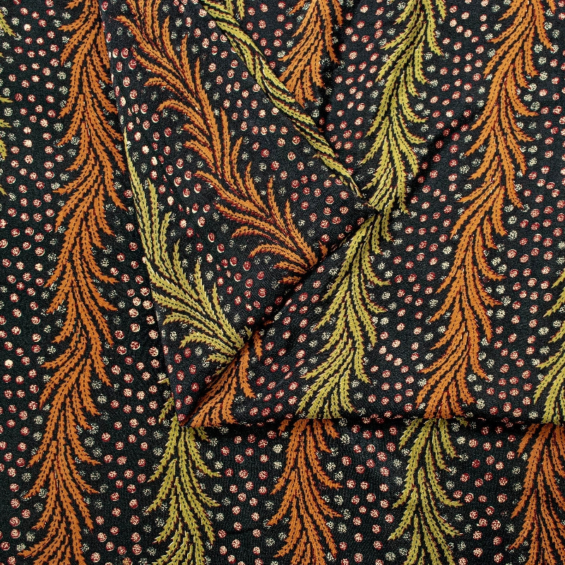 Sanskriti Vintage Sarees Indian Black Pure Crepe Silk Printed Sari Craft Sustainable Fabric