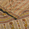 Sanskriti Vintage Sarees Pale Cream Pure Crepe Silk Printed Sari Craft Sustainable Fabric
