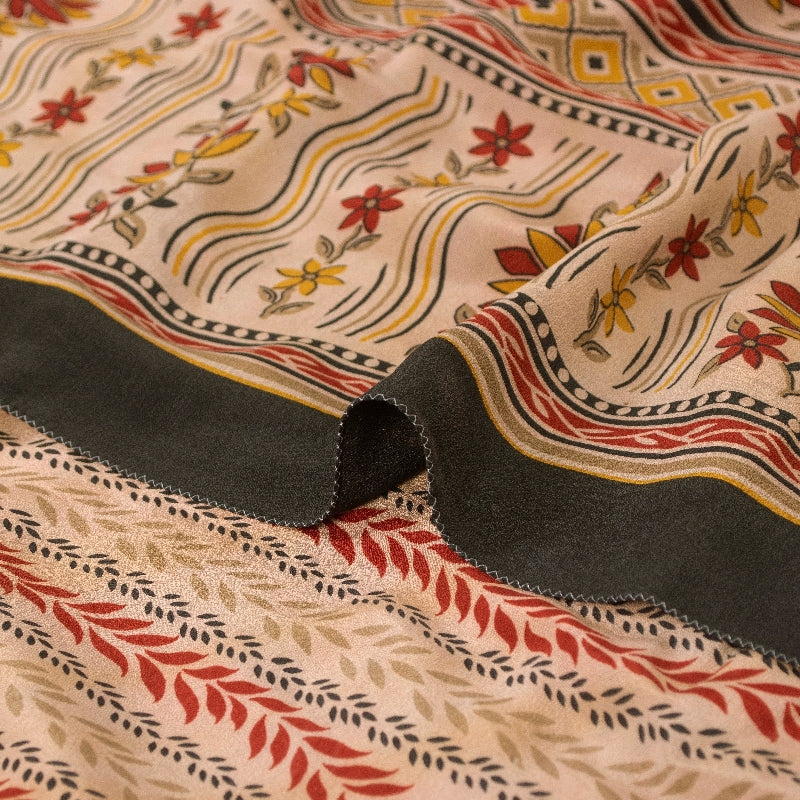 Sanskriti Vintage Sarees Pale Cream Pure Crepe Silk Printed Sari Craft Sustainable Fabric