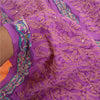 Sanskriti Vintage Sarees Purple Hand Beaded Kantha Pure Crepe Silk Sari Sustainable Fabric