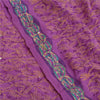 Sanskriti Vintage Sarees Purple Hand Beaded Kantha Pure Crepe Silk Sari Sustainable Fabric