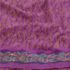 Sanskriti Vintage Sarees Purple Hand Beaded Kantha Pure Crepe Silk Sari Sustainable Fabric