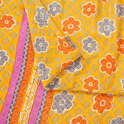 Санскритские винтажные сари из желтого индийского чистого крепированного шелка с принтом для сари из экологически чистой ткани