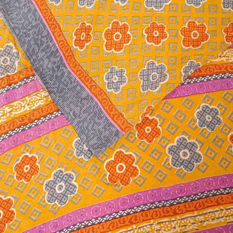 Санскритские винтажные сари из желтого индийского чистого крепированного шелка с принтом для сари из экологически чистой ткани