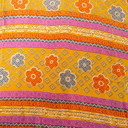 Санскритские винтажные сари из желтого индийского чистого крепированного шелка с принтом для сари из экологически чистой ткани