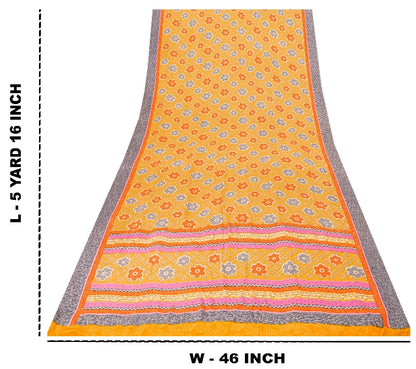 Санскритские винтажные сари из желтого индийского чистого крепированного шелка с принтом для сари из экологически чистой ткани