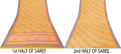 Санскритские винтажные сари из желтого индийского чистого крепированного шелка с принтом для сари из экологически чистой ткани