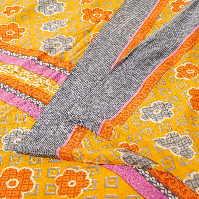 Санскритские винтажные сари из желтого индийского чистого крепированного шелка с принтом для сари из экологически чистой ткани