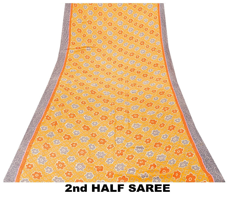 Санскритские винтажные сари из желтого индийского чистого крепированного шелка с принтом для сари из экологически чистой ткани