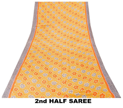 Санскритские винтажные сари из желтого индийского чистого крепированного шелка с принтом для сари из экологически чистой ткани