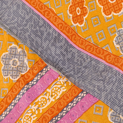 Санскритские винтажные сари из желтого индийского чистого крепированного шелка с принтом для сари из экологически чистой ткани