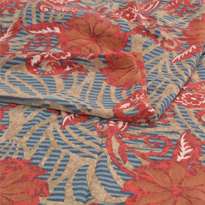 Sanskriti Vintage Sarees Multi Indian Pure Crepe Silk Printed Sari Craft Sustainable Fabric