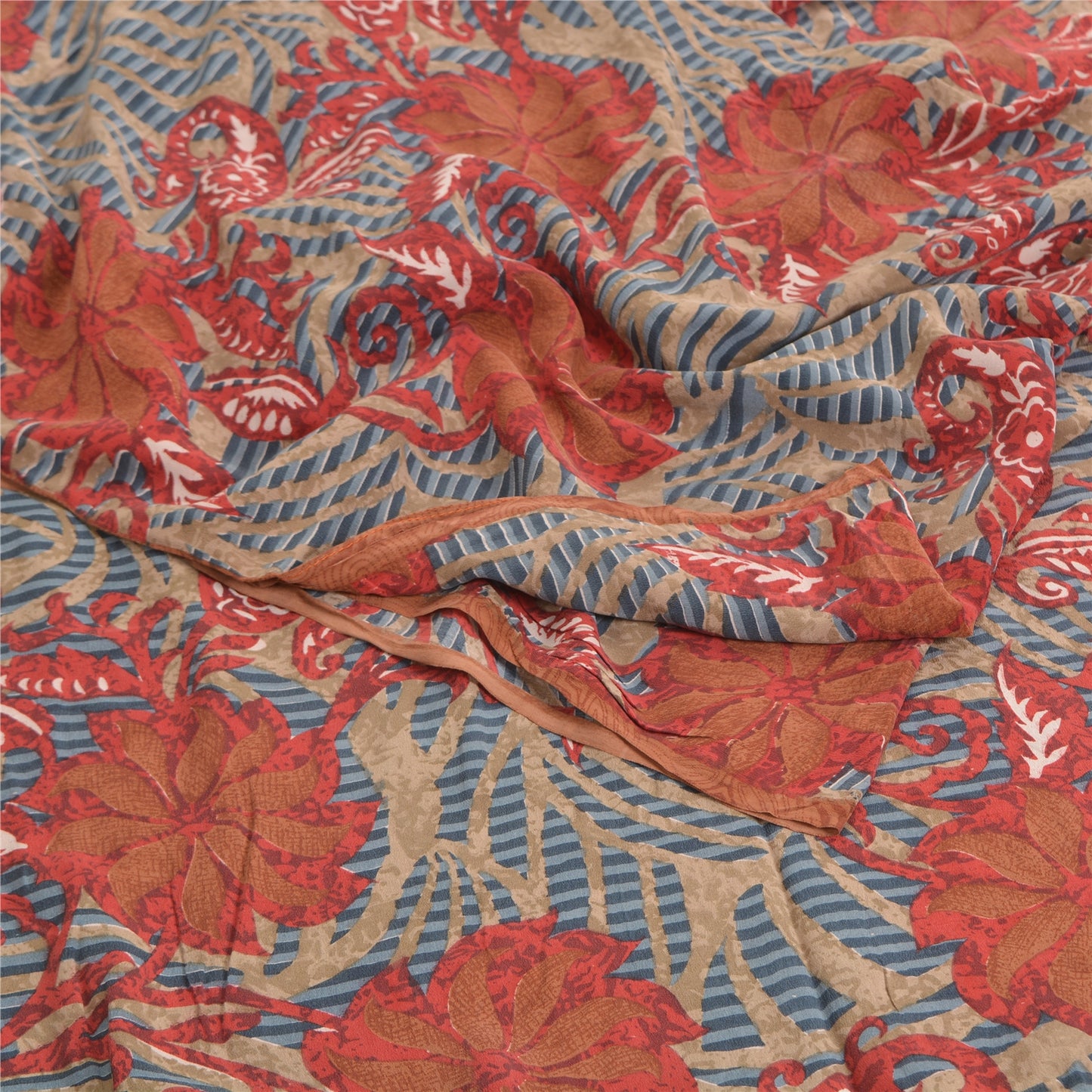 Sanskriti Vintage Sarees Multi Indian Pure Crepe Silk Printed Sari Craft Sustainable Fabric