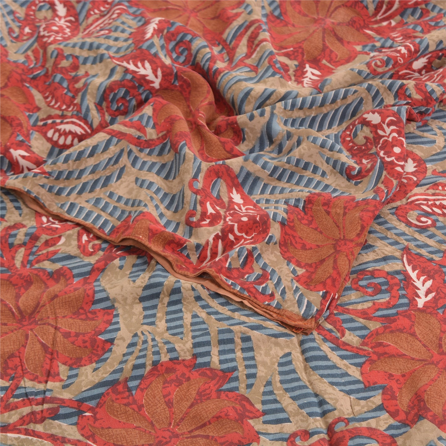 Sanskriti Vintage Sarees Multi Indian Pure Crepe Silk Printed Sari Craft Sustainable Fabric