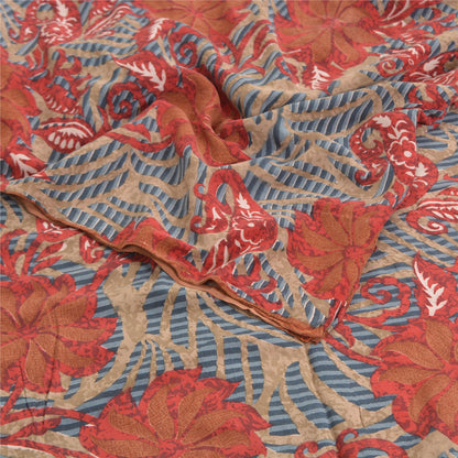 Sanskriti Vintage Sarees Multi Indian Pure Crepe Silk Printed Sari Craft Sustainable Fabric