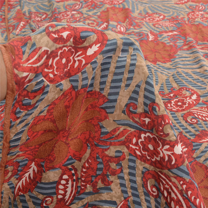 Sanskriti Vintage Sarees Multi Indian Pure Crepe Silk Printed Sari Craft Sustainable Fabric
