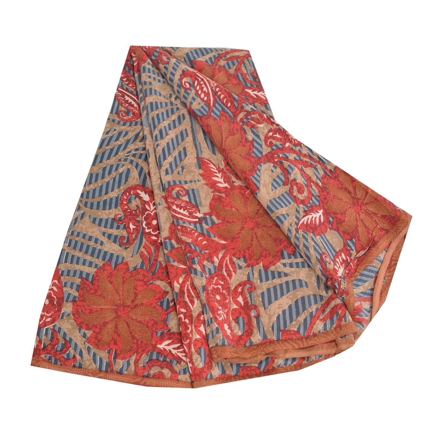 Sanskriti Vintage Sarees Multi Indian Pure Crepe Silk Printed Sari Craft Sustainable Fabric