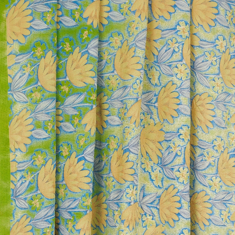 Sanskriti Vintage Sarees Green Indian Pure Crepe Silk Printed Sari Craft Sustainable Fabric