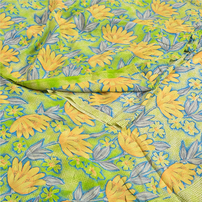 Sanskriti Vintage Sarees Green Indian Pure Crepe Silk Printed Sari Craft Sustainable Fabric