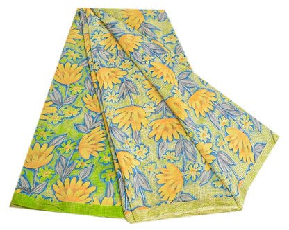 Sanskriti Vintage Sarees Green Indian Pure Crepe Silk Printed Sari Craft Sustainable Fabric