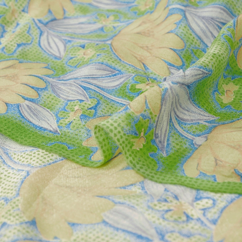 Sanskriti Vintage Sarees Green Indian Pure Crepe Silk Printed Sari Craft Sustainable Fabric