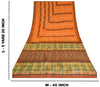 Sanskriti Vintage Sarees Orange Hand Beaded Pure Crepe Silk Printed Sari Sustainable Fabric