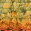 Sanskriti Vintage Sarees Orange Hand Beaded Pure Crepe Silk Printed Sari Sustainable Fabric