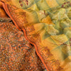 Sanskriti Vintage Sarees Orange Hand Beaded Pure Crepe Silk Printed Sari Sustainable Fabric