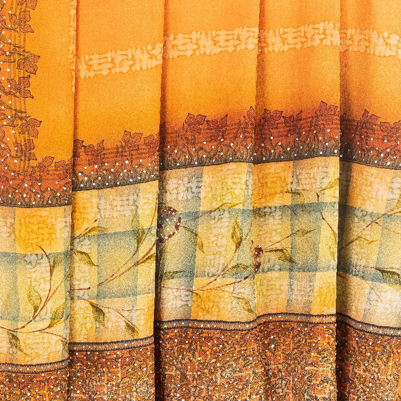 Sanskriti Vintage Sarees Orange Hand Beaded Pure Crepe Silk Printed Sari Sustainable Fabric