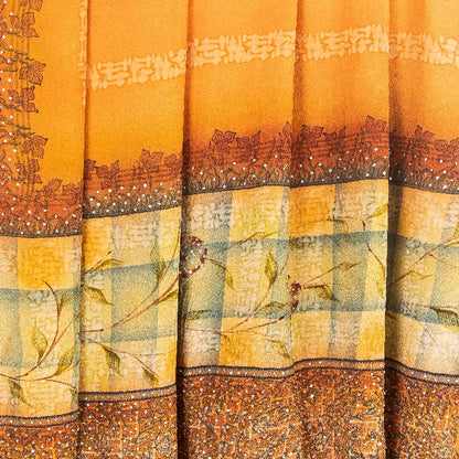 Sanskriti Vintage Sarees Orange Hand Beaded Pure Crepe Silk Printed Sari Sustainable Fabric