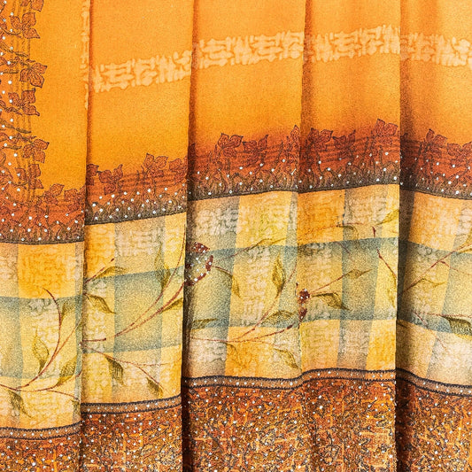Sanskriti Vintage Sarees Orange Hand Beaded Pure Crepe Silk Printed Sari Sustainable Fabric