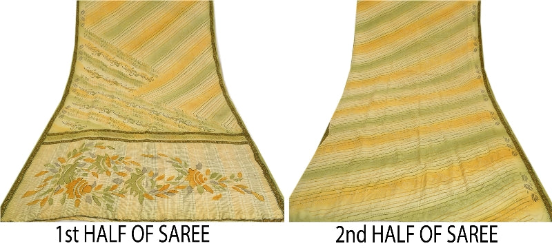 Sanskriti Vintage Sarees Multi Mukesh Printed Pure Crepe Silk Sari Craft Sustainable Fabric