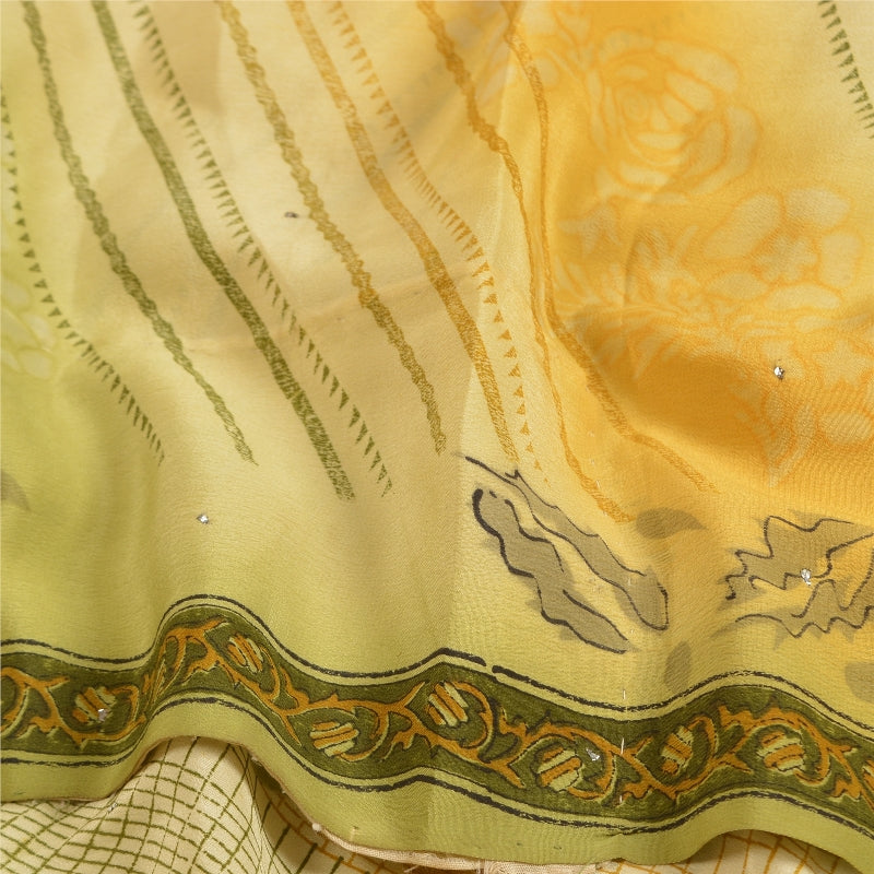 Sanskriti Vintage Sarees Multi Mukesh Printed Pure Crepe Silk Sari Craft Sustainable Fabric